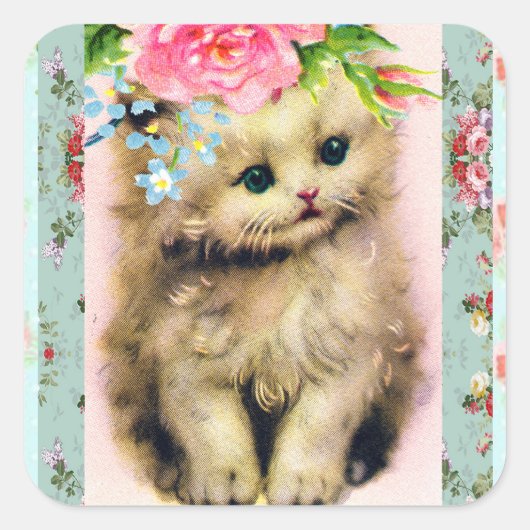Stickers Little Kitten vintage Floral Shabby Chic (Devant)