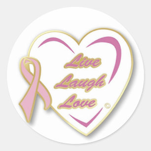Stickers Live Laugh Love Coeur et ruban rose