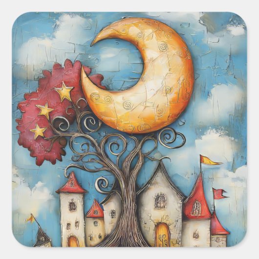 Stickers Lune Whimsical et ville (Devant)
