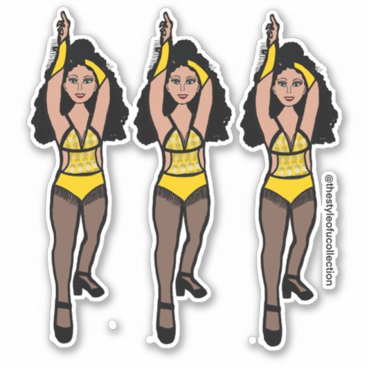 Stickers Majorette / Danseuse Jaune / Frange noire (Devant)