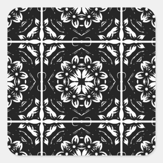 Stickers Mandala Floral noir et blanc (Devant)