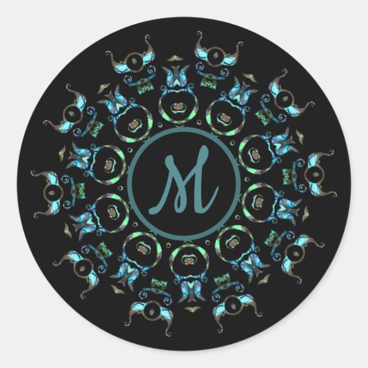 Stickers Mandala Monogram Turquoise Pearl (Devant)