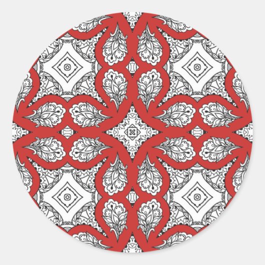 Stickers Mandala rouge, noir et blanc (Devant)