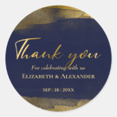 Stickers Mariage | Aquarelle bleue Abstraite dorée (Devant)