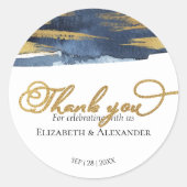 Stickers Mariage | Aquarelle bleue Abstraite dorée (Devant)