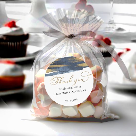 Stickers Mariage | Aquarelle bleue Abstraite dorée