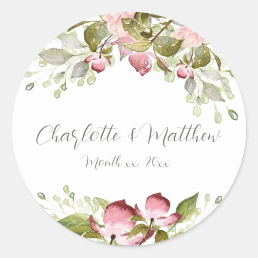 Stickers Mariage Aquarelle Roses roses (Devant)