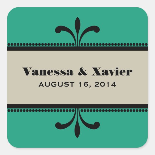 Stickers Mariage Art Déco Design Vert/Beige (Devant)