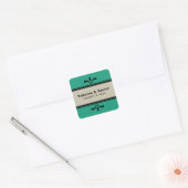 Stickers Mariage Art Déco Design Vert/Beige (Enveloppe)