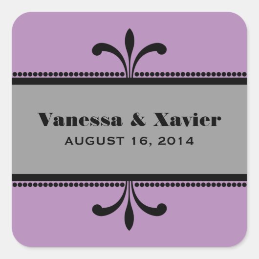 Stickers Mariage Art Déco Violet/Gris (Devant)