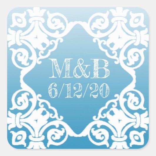 Stickers Mariage bleu personnalisé Date & Initiale (Devant)