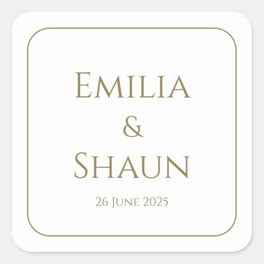 Stickers mariage Carré blanc et or élégant (Devant)