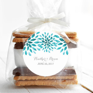 Stickers Mariage Chrysanthemum turquoise Watercolo