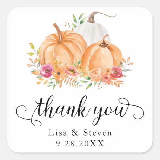 Stickers Mariage Citrouille Merci Automne (Devant)