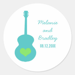 Stickers Mariage Coeur Aqua/Guitare Verte