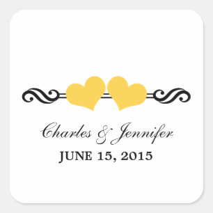 Stickers Mariage Coeurs Élégants, Jaune