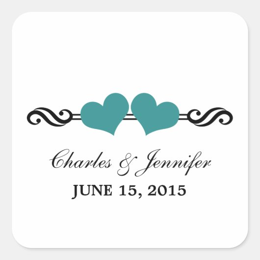 Stickers Mariage Coeurs Élégants, Turquoise (Devant)