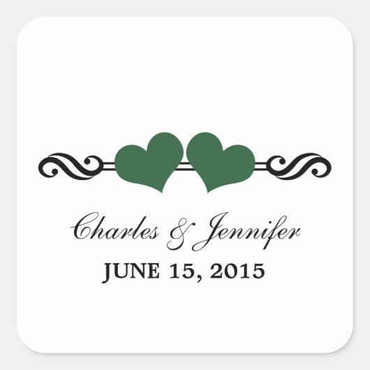 Stickers Mariage Coeurs Élégants, Vert (Devant)