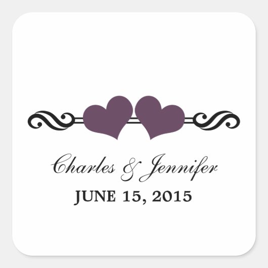 Stickers Mariage Coeurs Élégants, Violet (Devant)