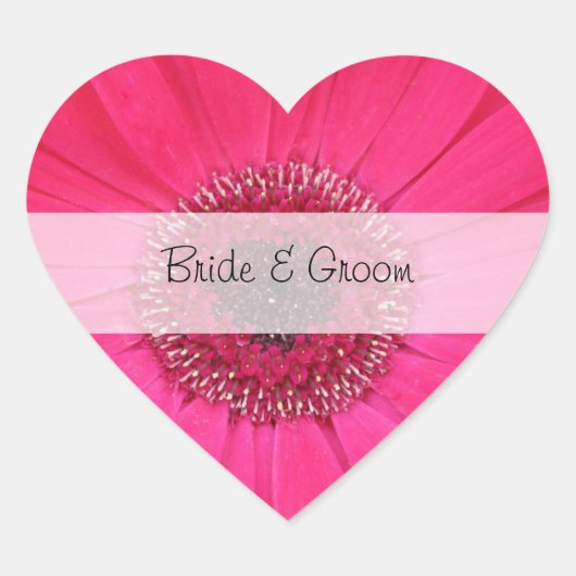Stickers Mariage Customisé Coeur — Gerbera rose (Devant)