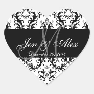 Stickers Mariage damassé Blanc Noir Favoriser
