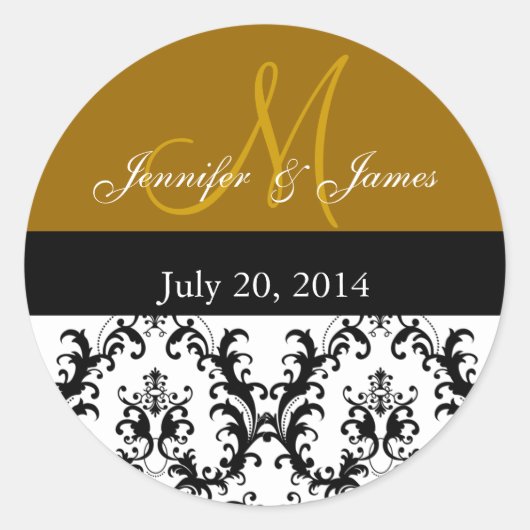 Stickers Mariage damassé Monogramme Or (Devant)