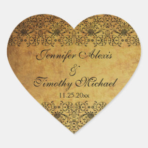 stickers mariage damassé or noir vernis vintage