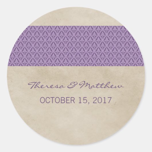 Stickers Mariage damassé violet rustique (Devant)
