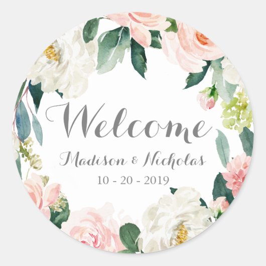 Stickers Mariage de bienvenue aux fleurs roses (Devant)