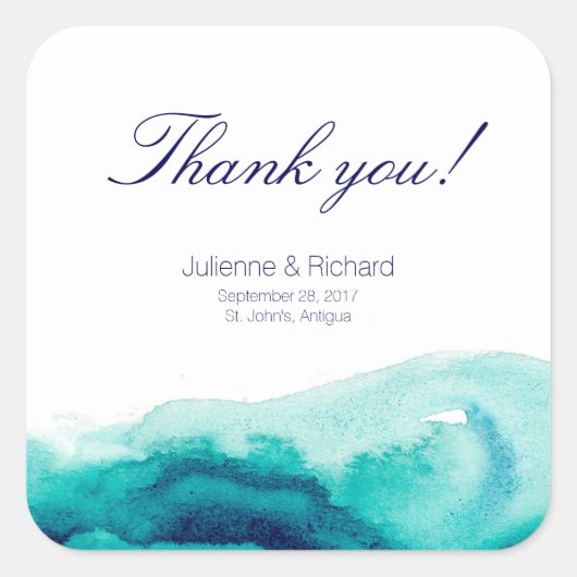 Stickers Mariage de mer turquoise Merci Favoriser (Devant)