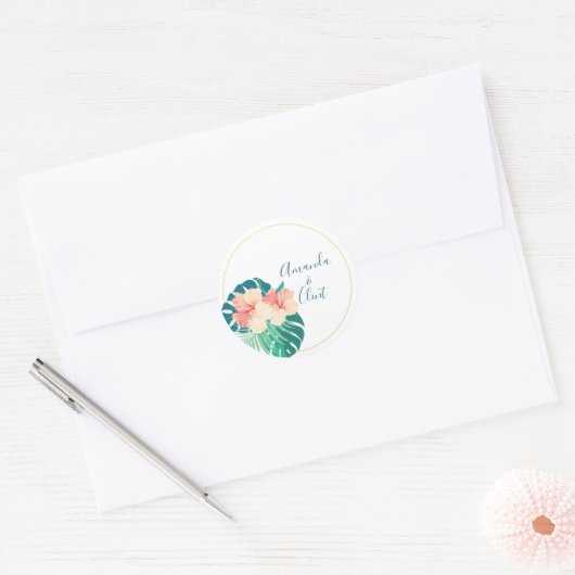 Stickers Mariage d'Hibiscus hawaïen élégant (Enveloppe)