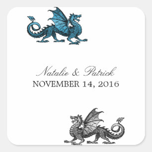 Stickers mariage dragon argent bleu