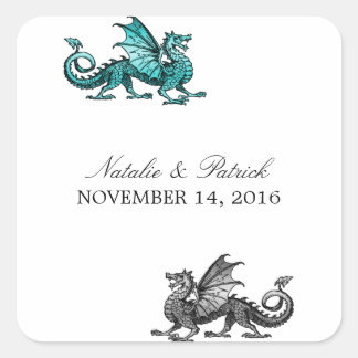 Stickers Mariage Dragon Argent turquoise