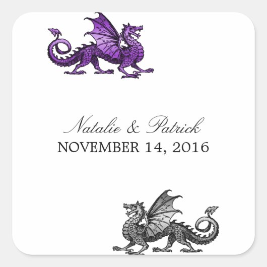 Stickers Mariage Dragon d'Argent Violet (Devant)