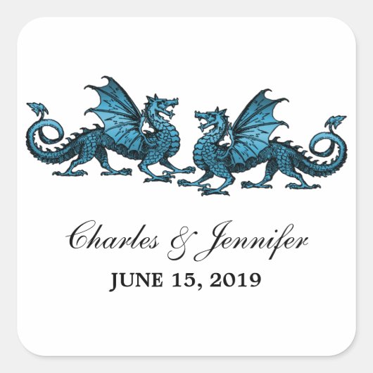Stickers Mariage Dragons Bleu Élégant (Devant)