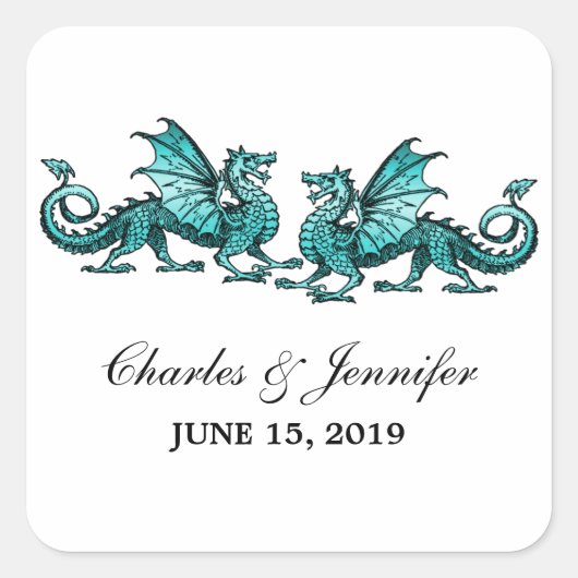 Stickers Mariage Dragons Élégants turquoises (Devant)