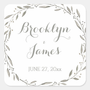 Stickers Mariage élégant Gris Floral Wreath