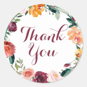 Stickers Mariage Fleur Automne Merci rose orange