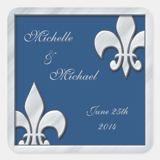 Stickers Mariage Fleur de Lis argent et bleu (Devant)