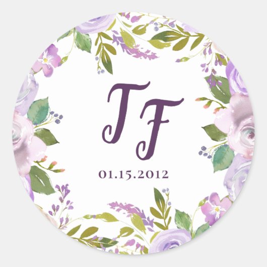Stickers Mariage Floral Aquarelle Lilac (Devant)