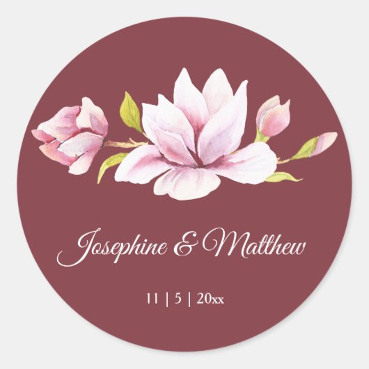 Stickers Mariage Floral Magnolia Bourgogne (Devant)