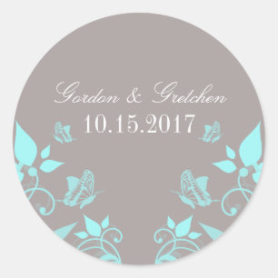Stickers Mariage Floral Papillon Aqua
