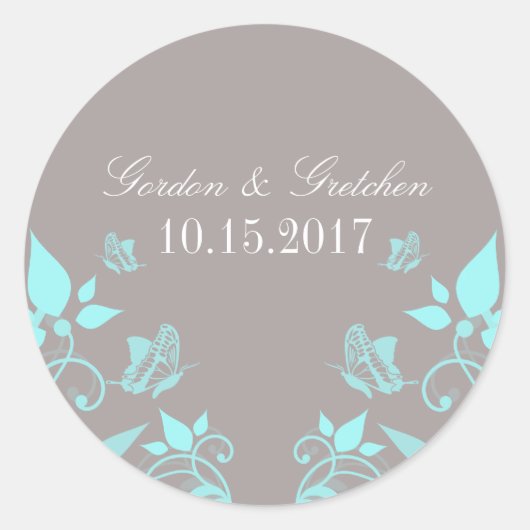 Stickers Mariage Floral Papillon Aqua (Devant)