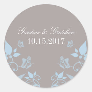 Stickers Mariage Floral Papillon Bleu