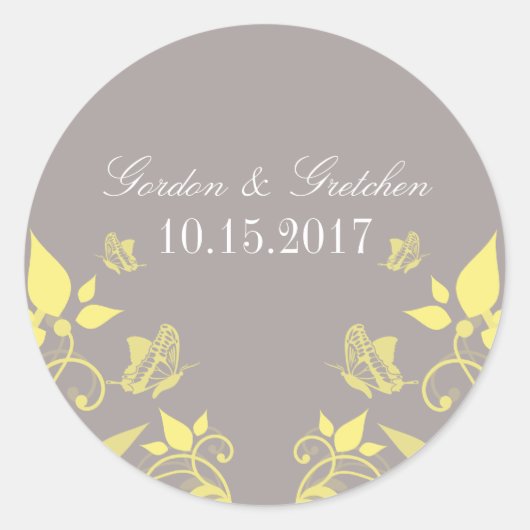 Stickers Mariage Floral Papillon Jaune (Devant)