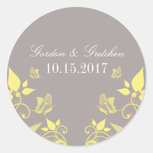 Stickers Mariage Floral Papillon Jaune