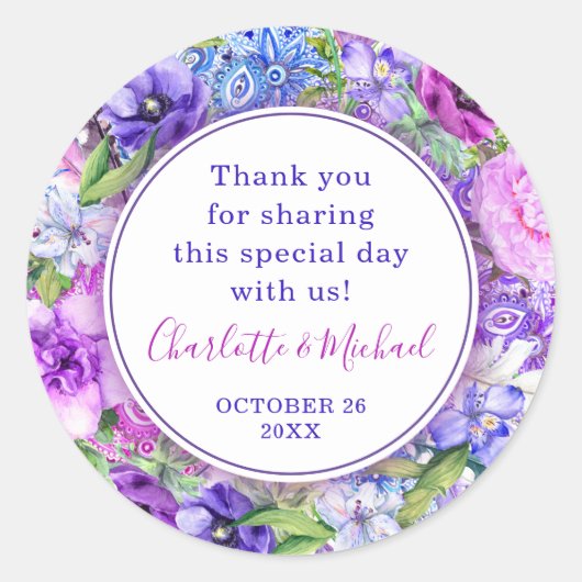 Stickers Mariage Floral Purple Paisley (Devant)