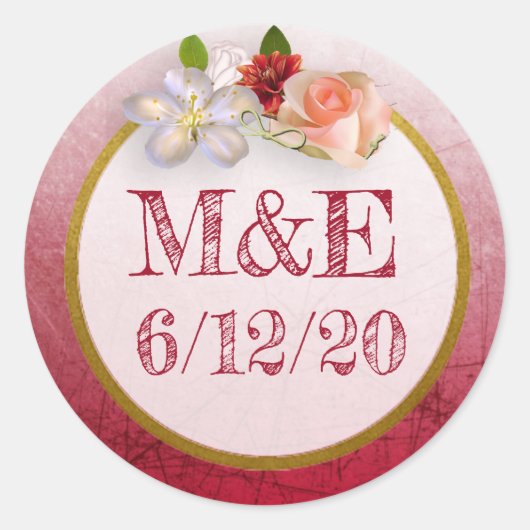 Stickers Mariage Floral Rouge et Or (Devant)