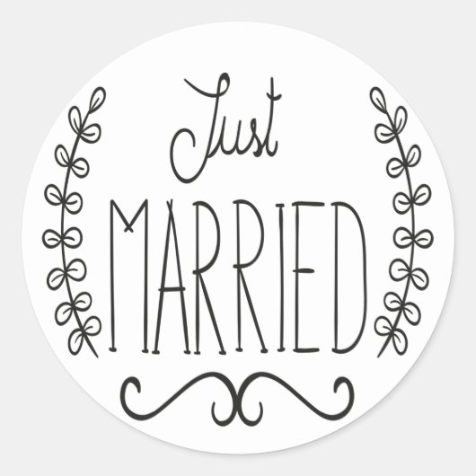Stickers Mariage Floral Tout Juste Marié Noir & Bl (Devant)