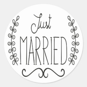 Stickers Mariage Floral Tout Juste Marié Noir & Bl